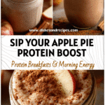 Creamy Apple Pie Protein Smoothie topped with cinnamon and apple slices in a glass jar.